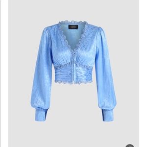 Floral Trim Jacquard Blouse MOVING END OF MONTH! MUST GO OR GIVING AWAY!